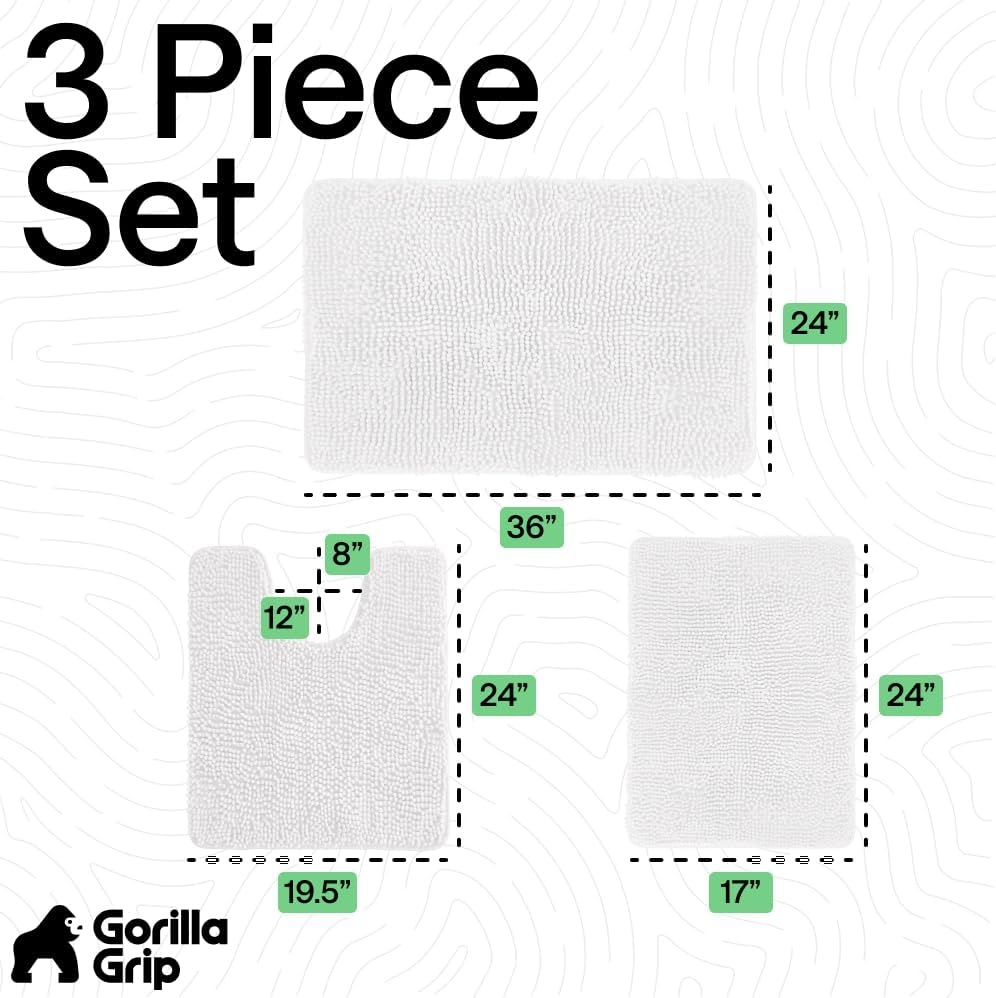 image:imageGORILLA GRIP Bathroom Rug Sets Soft Chenille 2 Piece Area Rugs Set Toilet Base Mat and 30x20 Carpet Absorbent Microfiber Washable Mats Dry Quickly Home Dcor and Bath Room Accessories GreyWhite