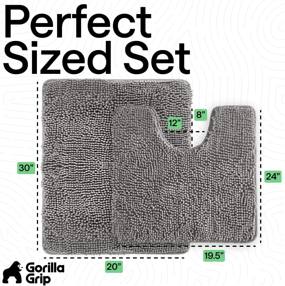 image:imageGORILLA GRIP Bathroom Rug Sets Soft Chenille 2 Piece Area Rugs Set Toilet Base Mat and 30x20 Carpet Absorbent Microfiber Washable Mats Dry Quickly Home Dcor and Bath Room Accessories GreyGrey