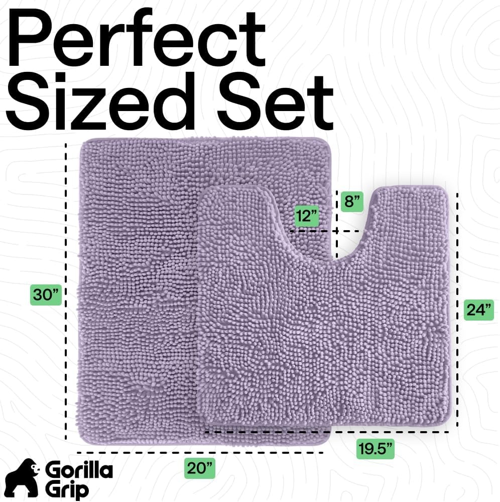 image:imageGORILLA GRIP Bathroom Rug Sets Soft Chenille 2 Piece Area Rugs Set Toilet Base Mat and 30x20 Carpet Absorbent Microfiber Washable Mats Dry Quickly Home Dcor and Bath Room Accessories GreyLight Purple