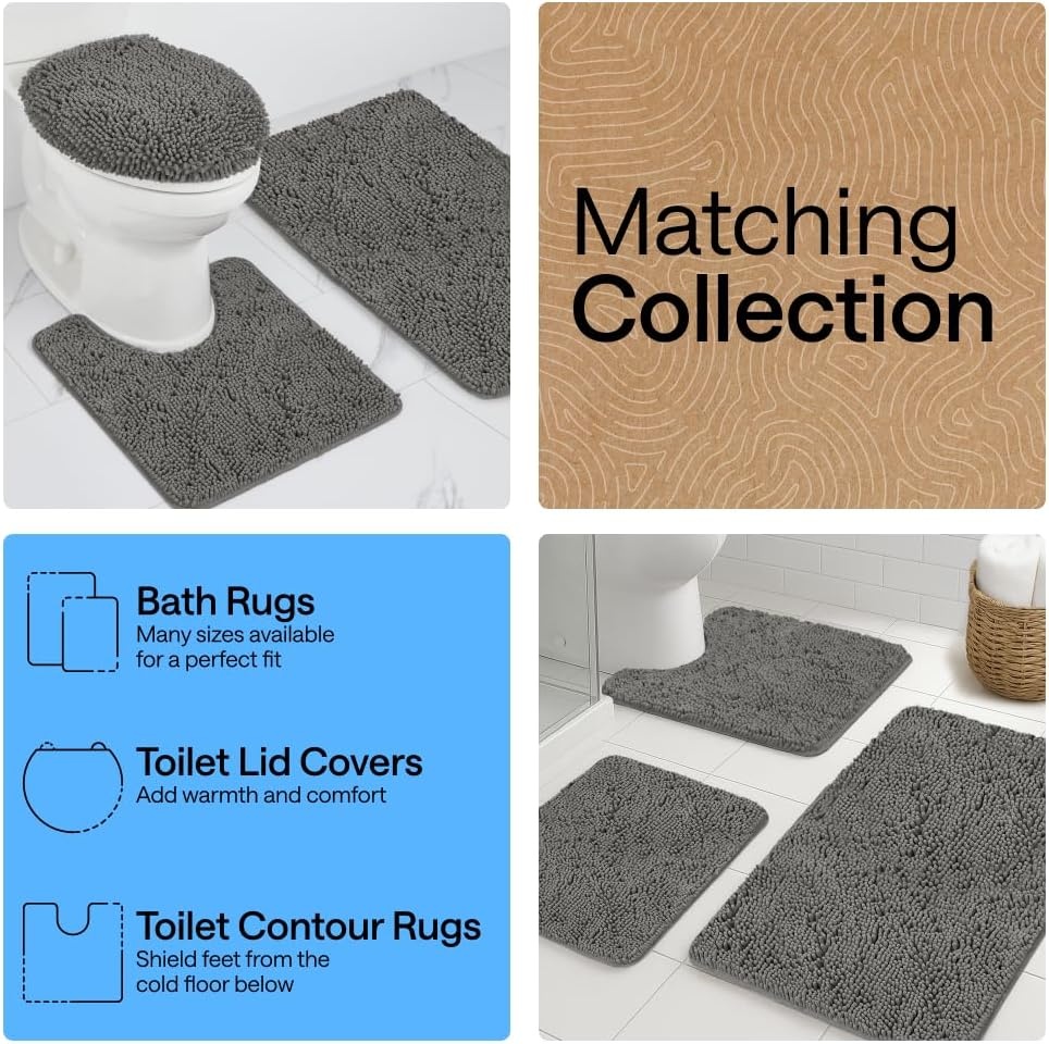 image:imageGORILLA GRIP Bathroom Rug Sets Soft Chenille 2 Piece Area Rugs Set Toilet Base Mat and 30x20 Carpet Absorbent Microfiber Washable Mats Dry Quickly Home Dcor and Bath Room Accessories GreyCharcoal