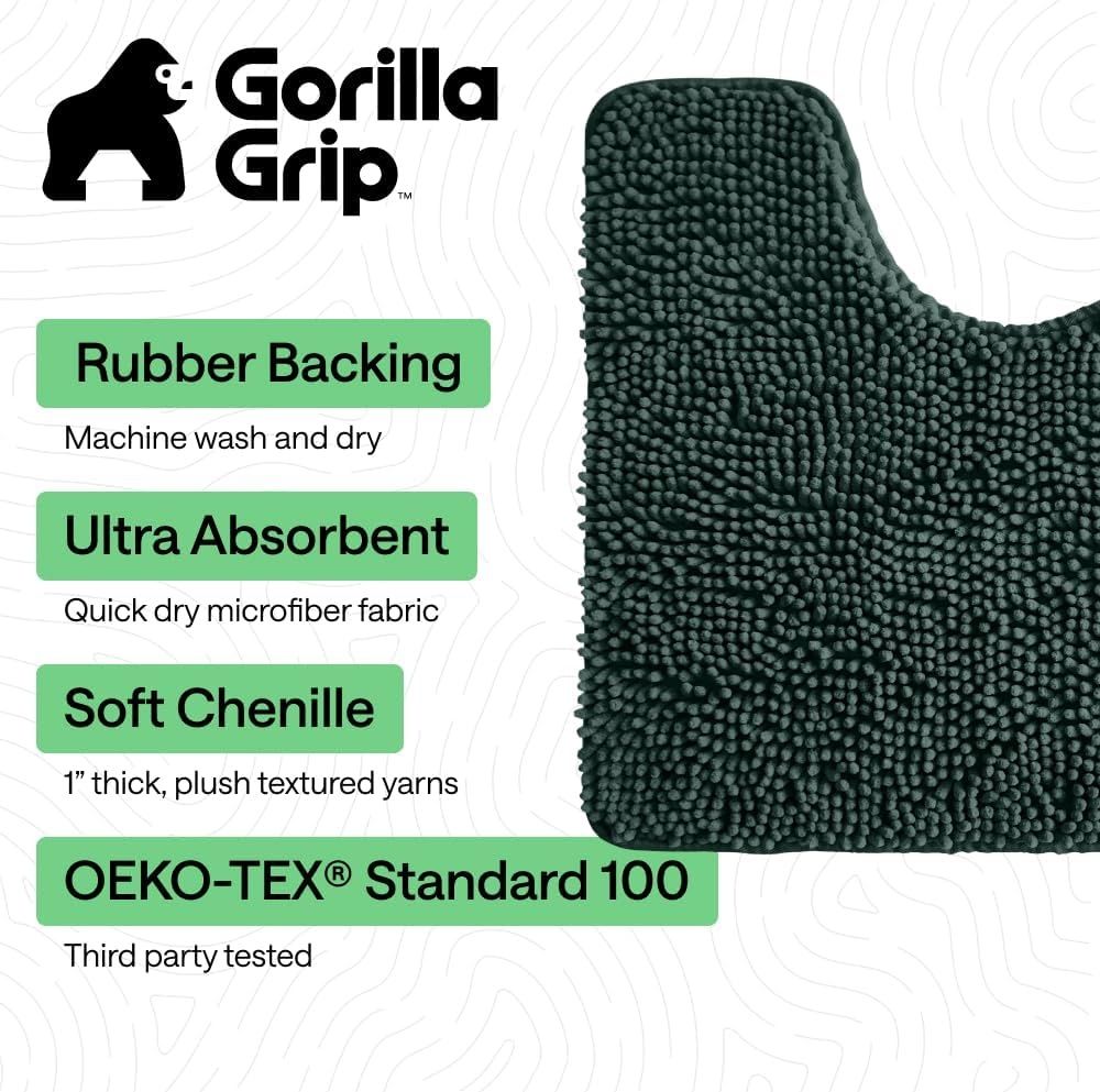image:imageGORILLA GRIP Bathroom Rug Sets Soft Chenille 2 Piece Area Rugs Set Toilet Base Mat and 30x20 Carpet Absorbent Microfiber Washable Mats Dry Quickly Home Dcor and Bath Room Accessories GreyHunter