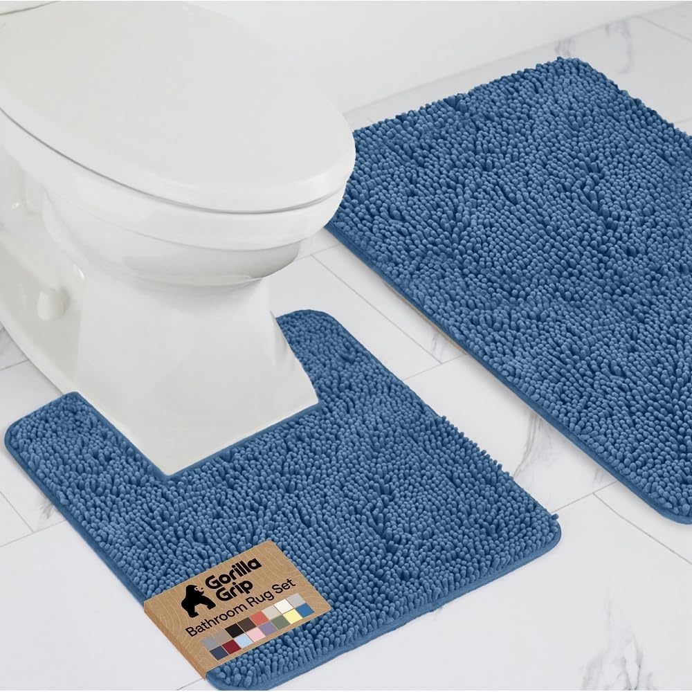 image:imageGORILLA GRIP Bathroom Rug Sets Soft Chenille 2 Piece Area Rugs Set Toilet Base Mat and 30x20 Carpet Absorbent Microfiber Washable Mats Dry Quickly Home Dcor and Bath Room Accessories GreyBlue