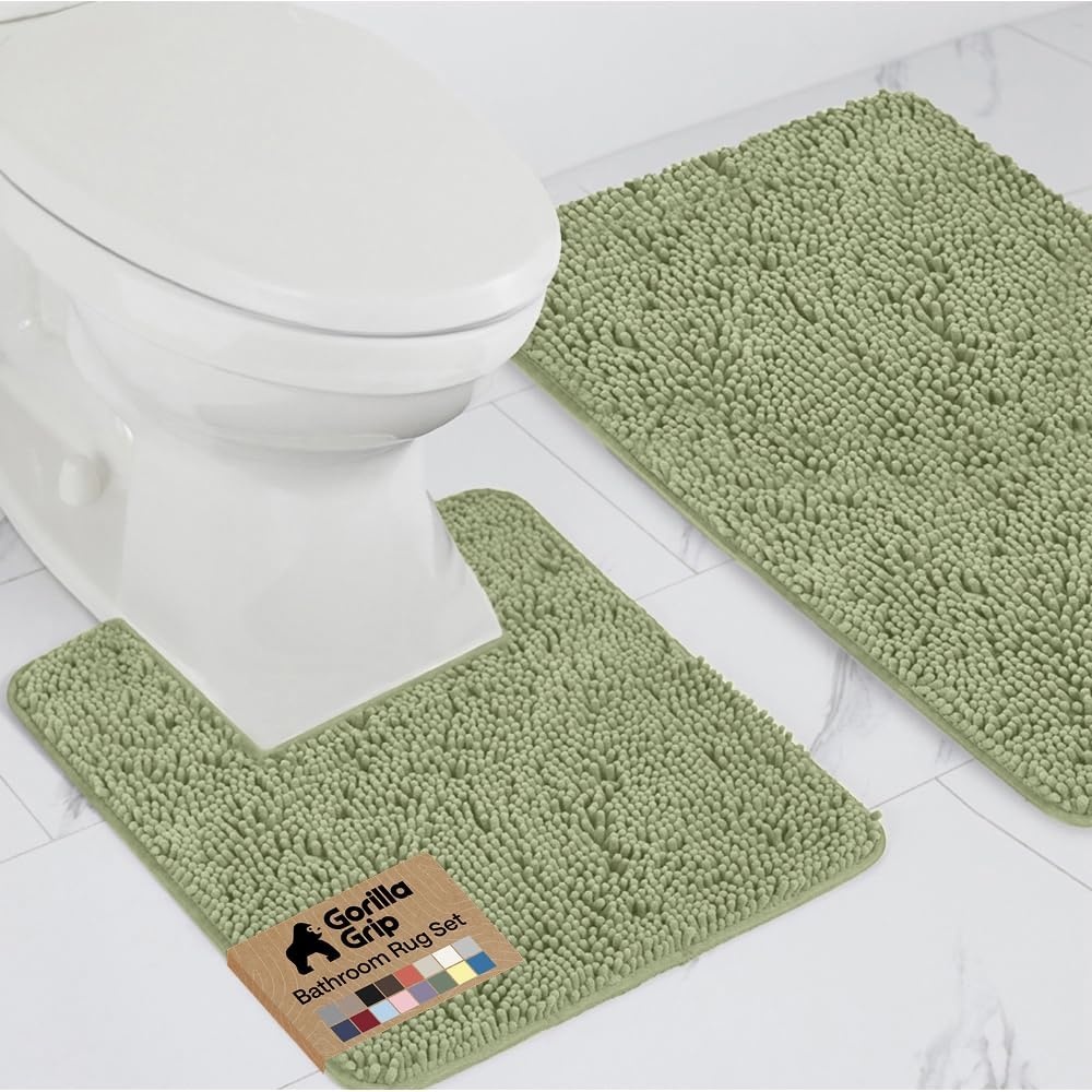 image:imageGORILLA GRIP Bathroom Rug Sets Soft Chenille 2 Piece Area Rugs Set Toilet Base Mat and 30x20 Carpet Absorbent Microfiber Washable Mats Dry Quickly Home Dcor and Bath Room Accessories GreySage