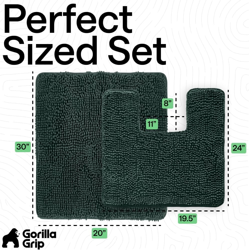 image:imageGORILLA GRIP Bathroom Rug Sets Soft Chenille 2 Piece Area Rugs Set Toilet Base Mat and 30x20 Carpet Absorbent Microfiber Washable Mats Dry Quickly Home Dcor and Bath Room Accessories GreyHunter