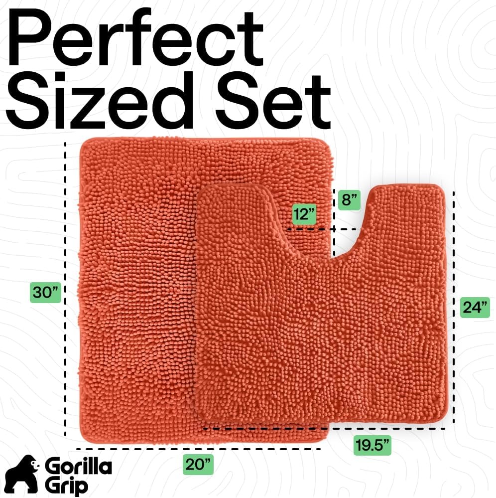 image:imageGORILLA GRIP Bathroom Rug Sets Soft Chenille 2 Piece Area Rugs Set Toilet Base Mat and 30x20 Carpet Absorbent Microfiber Washable Mats Dry Quickly Home Dcor and Bath Room Accessories GreyCoral