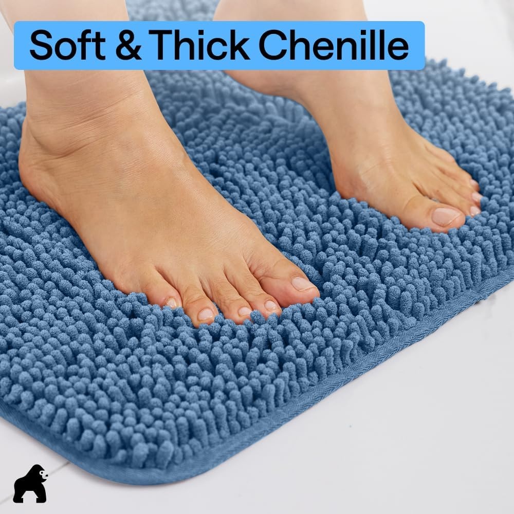 image:imageGORILLA GRIP Bathroom Rug Sets Soft Chenille 2 Piece Area Rugs Set Toilet Base Mat and 30x20 Carpet Absorbent Microfiber Washable Mats Dry Quickly Home Dcor and Bath Room Accessories GreyNavy