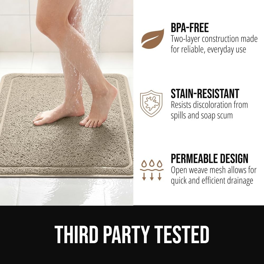 image:imageGORILLA GRIP Exfoliating Bath and Shower Mat Textured Backing Soft LoofahStyle Foot Scrubber for Outside or Inside Bathtub Quick Dry Easy Drainage Tub Floor Mats Bathroom Essentials 24x16 BlackBeige