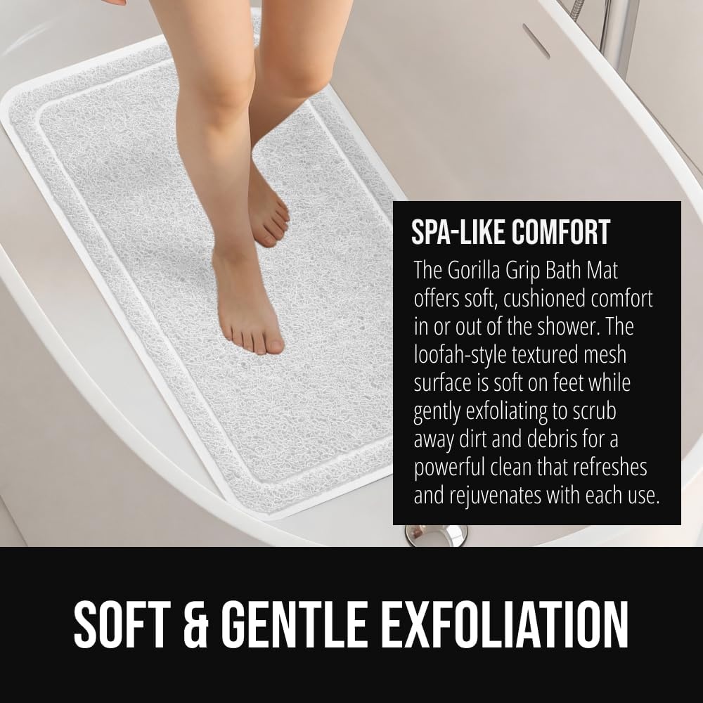 image:imageGORILLA GRIP Exfoliating Bath and Shower Mat Textured Backing Soft LoofahStyle Foot Scrubber for Outside or Inside Bathtub Quick Dry Easy Drainage Tub Floor Mats Bathroom Essentials 24x16 BlackWhite