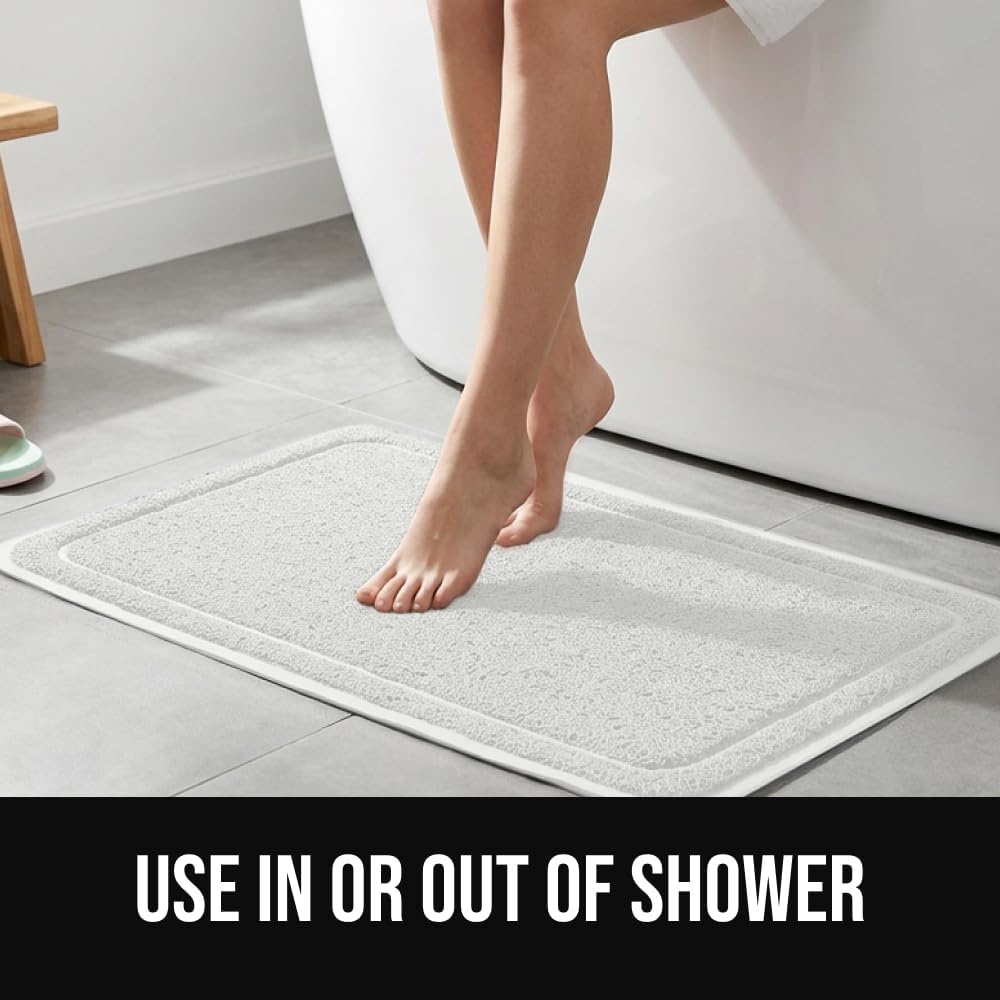 image:imageGORILLA GRIP Exfoliating Bath and Shower Mat Textured Backing Soft LoofahStyle Foot Scrubber for Outside or Inside Bathtub Quick Dry Easy Drainage Tub Floor Mats Bathroom Essentials 24x16 BlackWhite