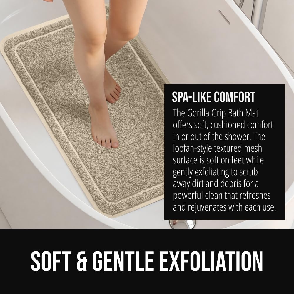 image:imageGORILLA GRIP Exfoliating Bath and Shower Mat Textured Backing Soft LoofahStyle Foot Scrubber for Outside or Inside Bathtub Quick Dry Easy Drainage Tub Floor Mats Bathroom Essentials 24x16 BlackBeige