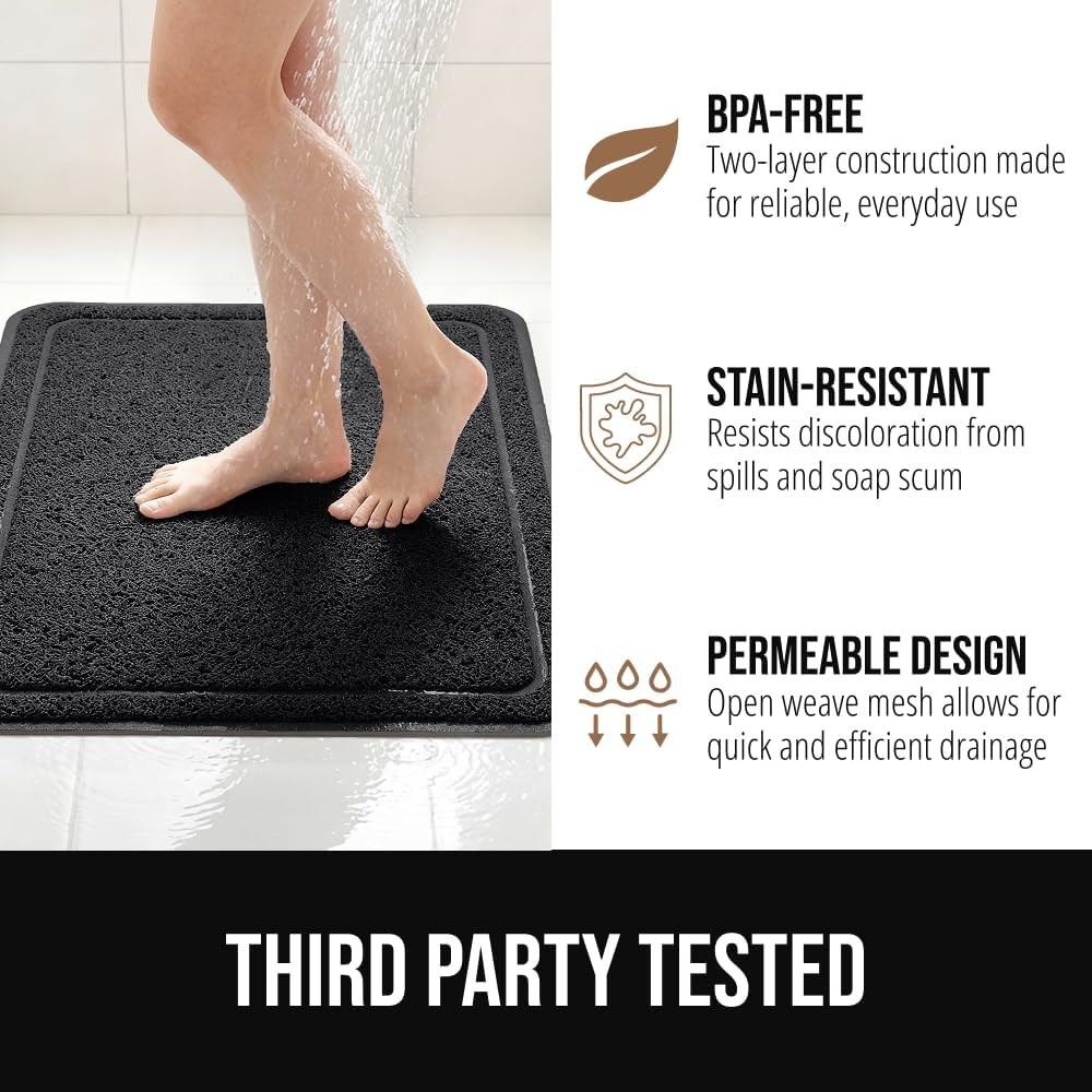 image:imageGORILLA GRIP Exfoliating Bath and Shower Mat Textured Backing Soft LoofahStyle Foot Scrubber for Outside or Inside Bathtub Quick Dry Easy Drainage Tub Floor Mats Bathroom Essentials 24x16 BlackBlack