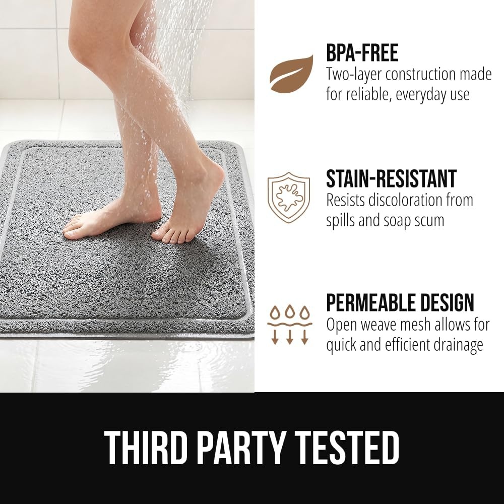 image:imageGORILLA GRIP Exfoliating Bath and Shower Mat Textured Backing Soft LoofahStyle Foot Scrubber for Outside or Inside Bathtub Quick Dry Easy Drainage Tub Floor Mats Bathroom Essentials 24x16 BlackGray