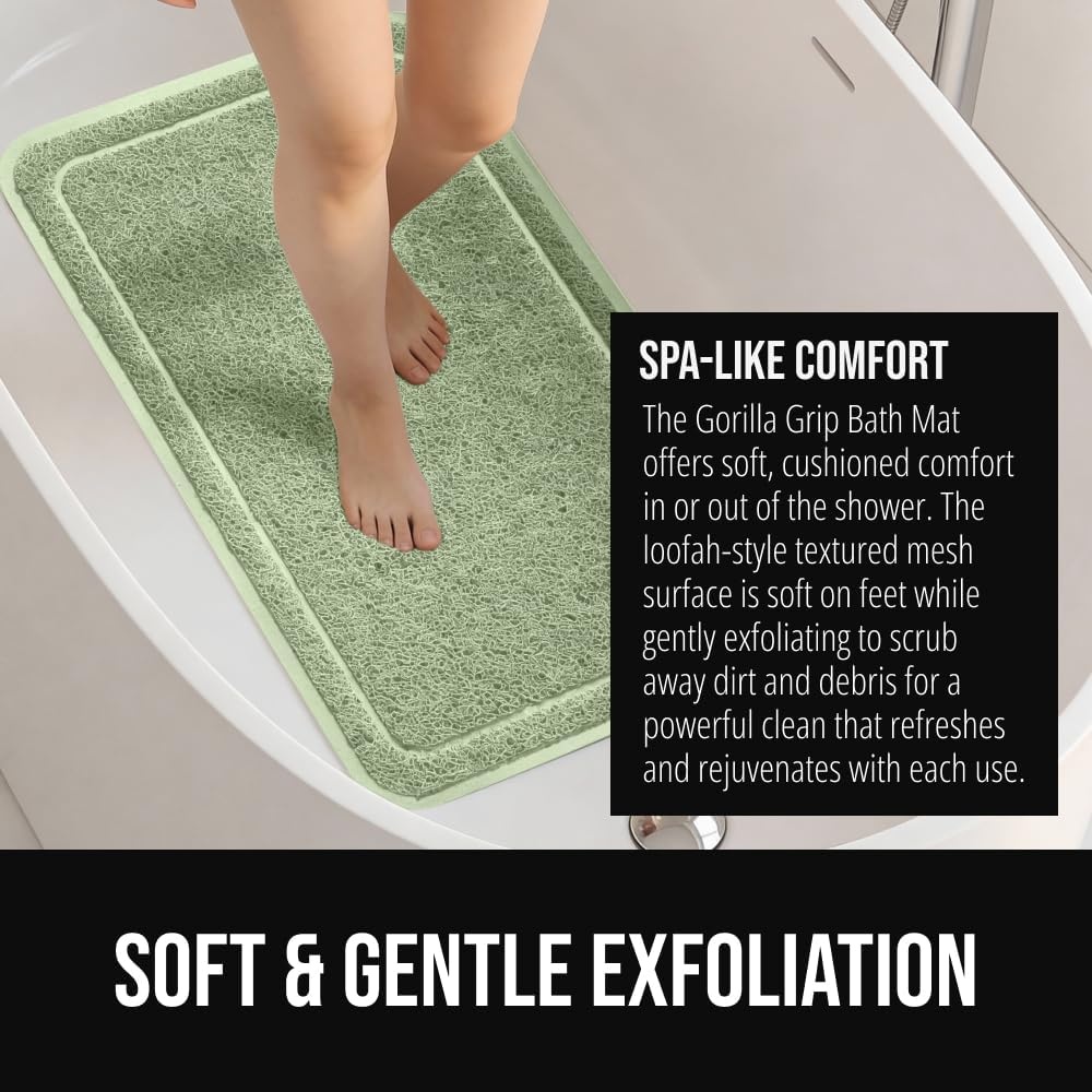 image:imageGORILLA GRIP Exfoliating Bath and Shower Mat Textured Backing Soft LoofahStyle Foot Scrubber for Outside or Inside Bathtub Quick Dry Easy Drainage Tub Floor Mats Bathroom Essentials 24x16 BlackSage