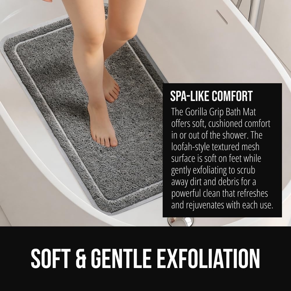image:imageGORILLA GRIP Exfoliating Bath and Shower Mat Textured Backing Soft LoofahStyle Foot Scrubber for Outside or Inside Bathtub Quick Dry Easy Drainage Tub Floor Mats Bathroom Essentials 24x16 BlackGray