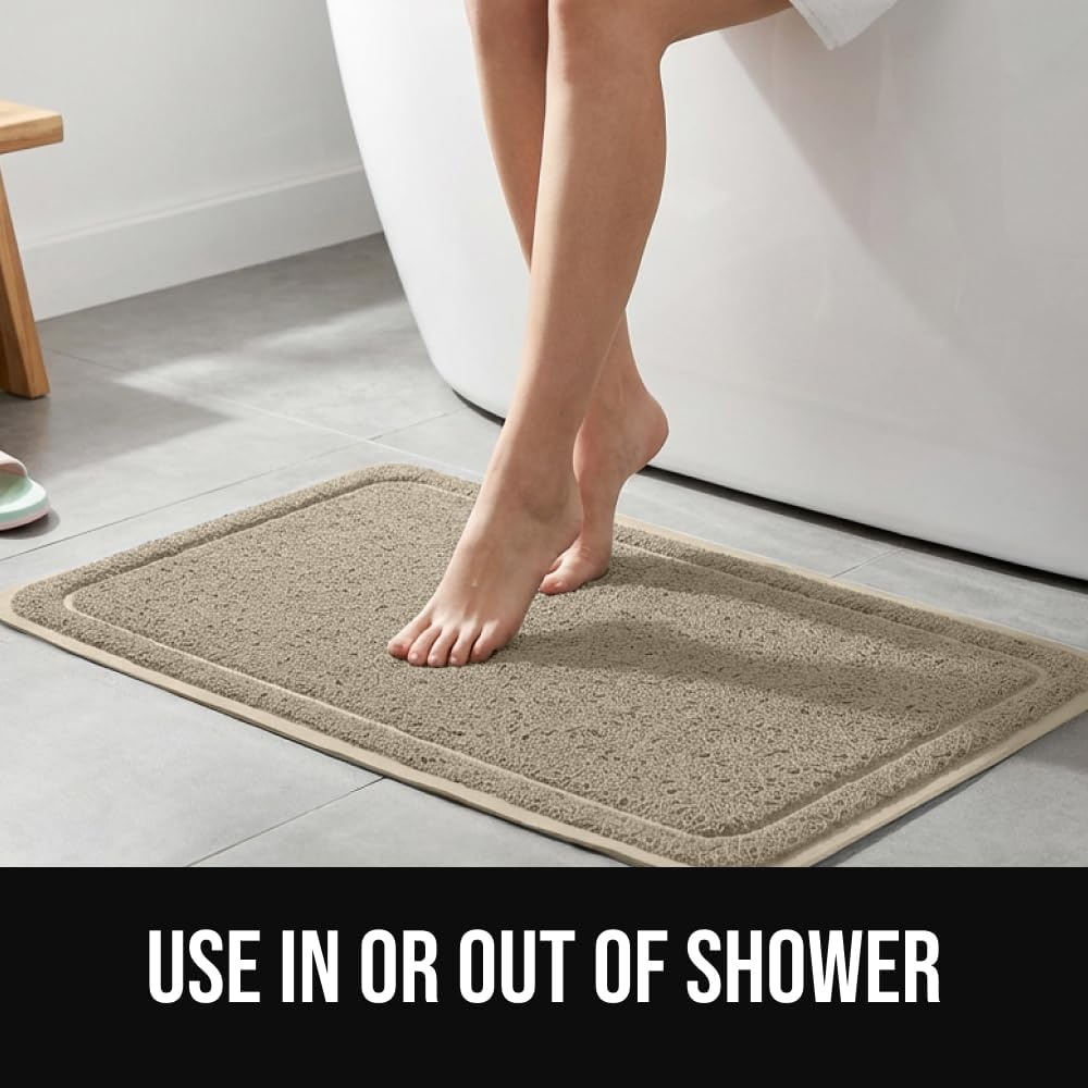 image:imageGORILLA GRIP Exfoliating Bath and Shower Mat Textured Backing Soft LoofahStyle Foot Scrubber for Outside or Inside Bathtub Quick Dry Easy Drainage Tub Floor Mats Bathroom Essentials 24x16 BlackBeige