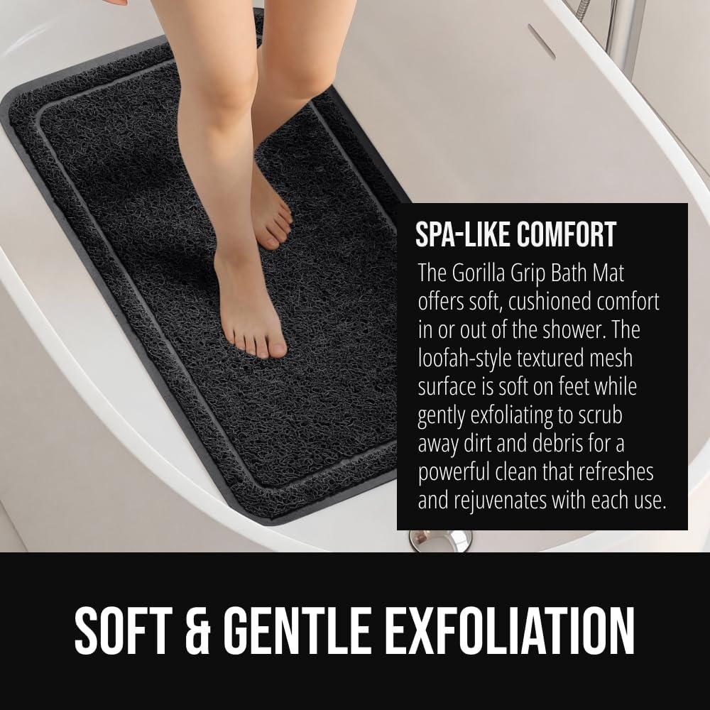 image:imageGORILLA GRIP Exfoliating Bath and Shower Mat Textured Backing Soft LoofahStyle Foot Scrubber for Outside or Inside Bathtub Quick Dry Easy Drainage Tub Floor Mats Bathroom Essentials 24x16 BlackBlack