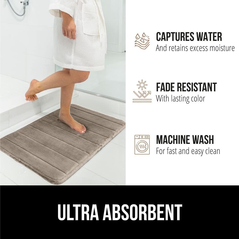 image:imageGORILLA GRIP Memory Foam Bath Mat Soft Absorbent US Designed Bathroom Rug Gripping Dots Machine Washable Bathmat Cushioned Floor Mats Shower Sink Rugs Room Dcor Accessories 24x17 Graphite GrayStriped Taupe