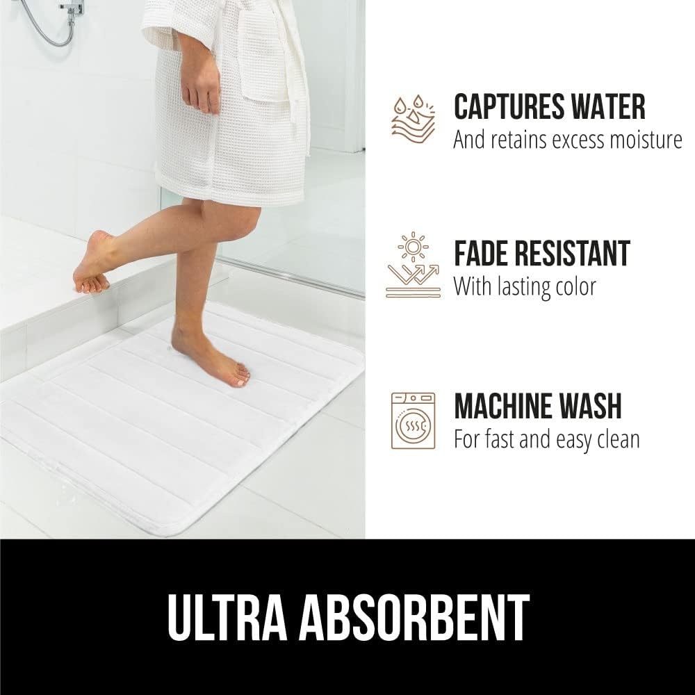 image:imageGORILLA GRIP Memory Foam Bath Mat Soft Absorbent US Designed Bathroom Rug Gripping Dots Machine Washable Bathmat Cushioned Floor Mats Shower Sink Rugs Room Dcor Accessories 24x17 Graphite GrayStriped White
