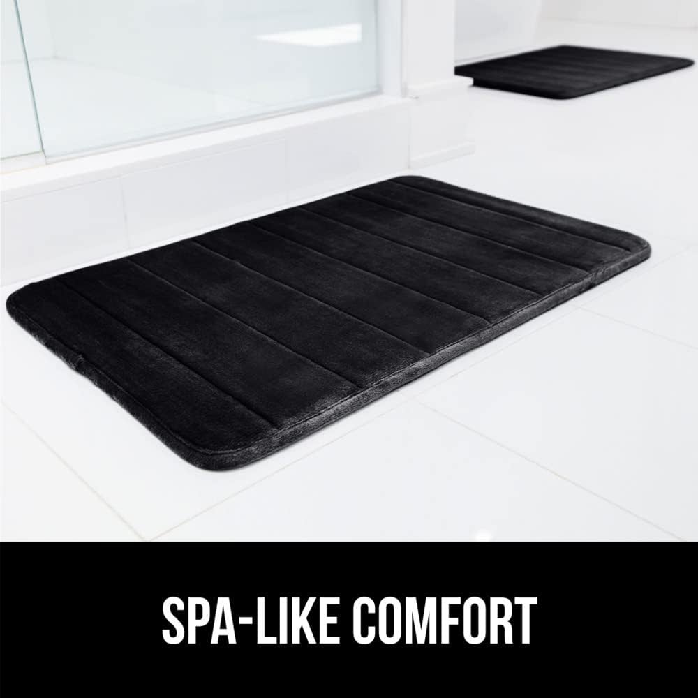 image:imageGORILLA GRIP Memory Foam Bath Mat Soft Absorbent US Designed Bathroom Rug Gripping Dots Machine Washable Bathmat Cushioned Floor Mats Shower Sink Rugs Room Dcor Accessories 24x17 Graphite GrayStriped Black