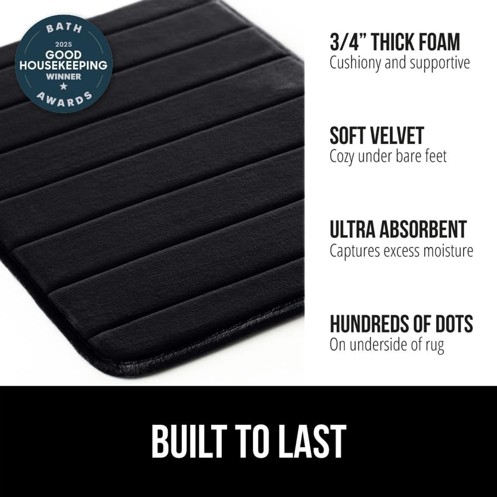 image:imageGORILLA GRIP Memory Foam Bath Mat Soft Absorbent US Designed Bathroom Rug Gripping Dots Machine Washable Bathmat Cushioned Floor Mats Shower Sink Rugs Room Dcor Accessories 24x17 Graphite GrayStriped Black