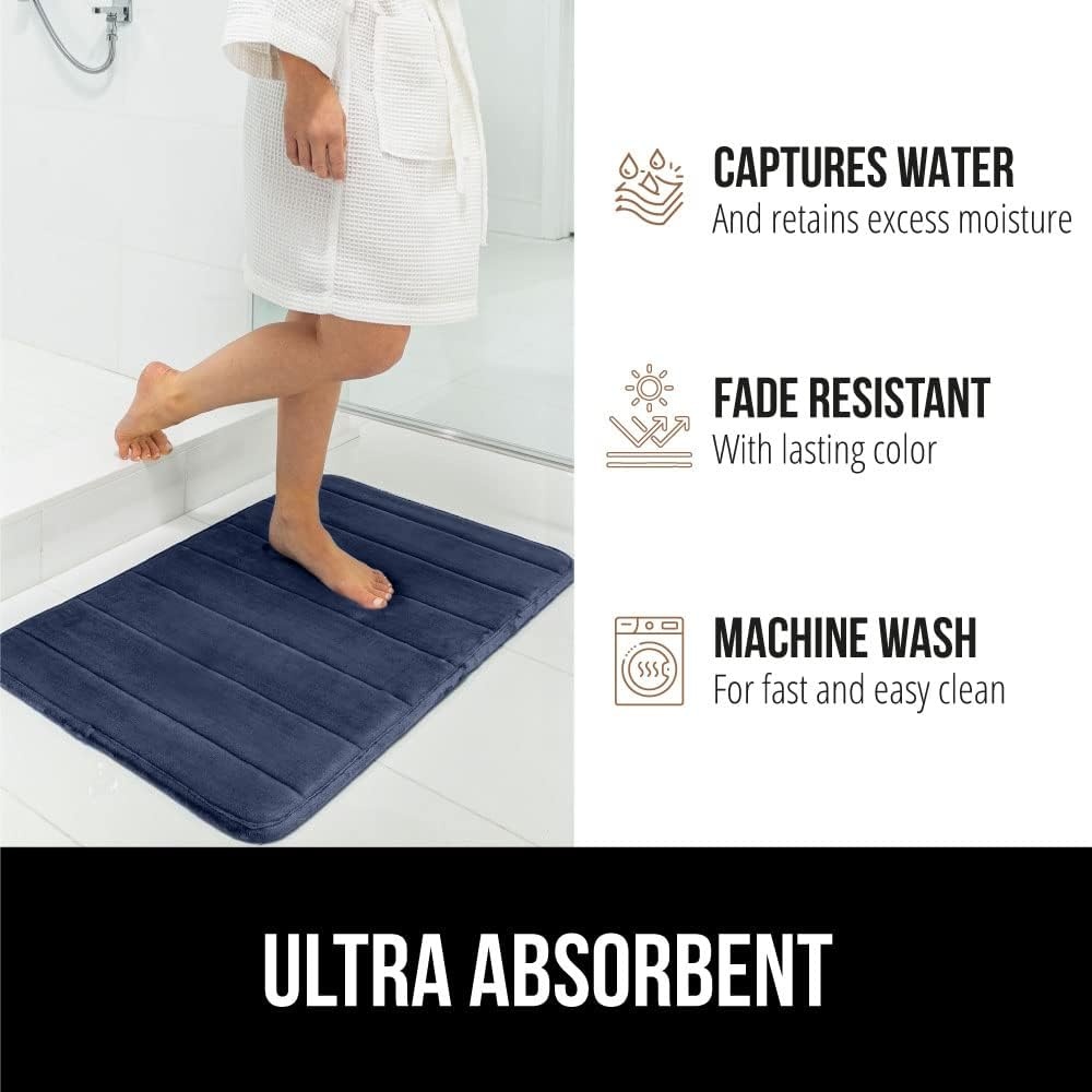 image:imageGORILLA GRIP Memory Foam Bath Mat Soft Absorbent US Designed Bathroom Rug Gripping Dots Machine Washable Bathmat Cushioned Floor Mats Shower Sink Rugs Room Dcor Accessories 24x17 Graphite GrayStriped Navy