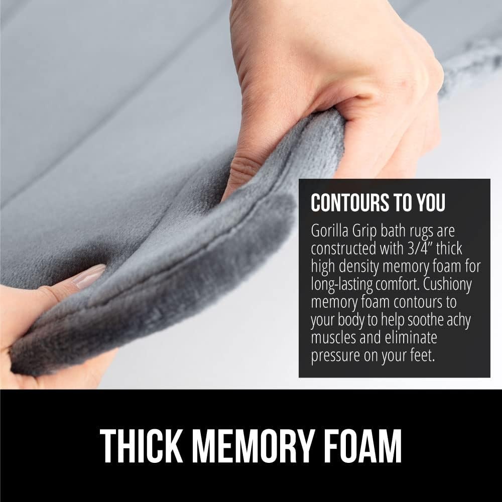 image:imageGORILLA GRIP Memory Foam Bath Mat Soft Absorbent US Designed Bathroom Rug Gripping Dots Machine Washable Bathmat Cushioned Floor Mats Shower Sink Rugs Room Dcor Accessories 24x17 Graphite GrayStriped Graphite Gray