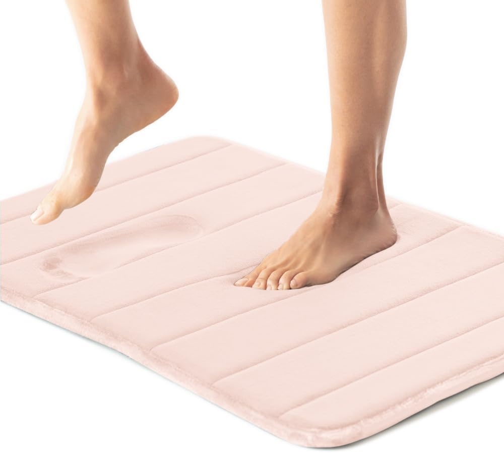 image:imageGORILLA GRIP Memory Foam Bath Mat Soft Absorbent US Designed Bathroom Rug Gripping Dots Machine Washable Bathmat Cushioned Floor Mats Shower Sink Rugs Room Dcor Accessories 24x17 Graphite GrayStriped Pink