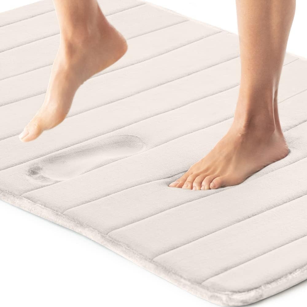 image:imageGORILLA GRIP Memory Foam Bath Mat Soft Absorbent US Designed Bathroom Rug Gripping Dots Machine Washable Bathmat Cushioned Floor Mats Shower Sink Rugs Room Dcor Accessories 24x17 Graphite GrayStriped Cream