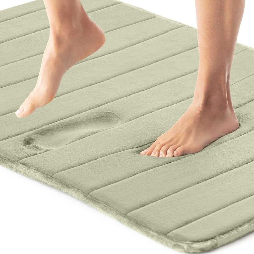 image:imageGORILLA GRIP Memory Foam Bath Mat Soft Absorbent US Designed Bathroom Rug Gripping Dots Machine Washable Bathmat Cushioned Floor Mats Shower Sink Rugs Room Dcor Accessories 24x17 Graphite GrayStriped Sage