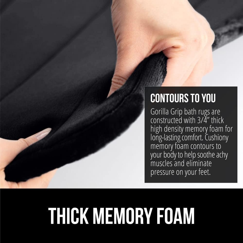 image:imageGORILLA GRIP Memory Foam Bath Mat Soft Absorbent US Designed Bathroom Rug Gripping Dots Machine Washable Bathmat Cushioned Floor Mats Shower Sink Rugs Room Dcor Accessories 24x17 Graphite GrayStriped Black