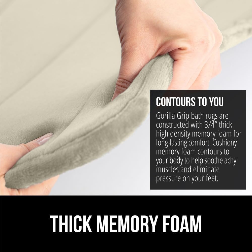 image:imageGORILLA GRIP Memory Foam Bath Mat Soft Absorbent US Designed Bathroom Rug Gripping Dots Machine Washable Bathmat Cushioned Floor Mats Shower Sink Rugs Room Dcor Accessories 24x17 Graphite GrayStriped Champagne