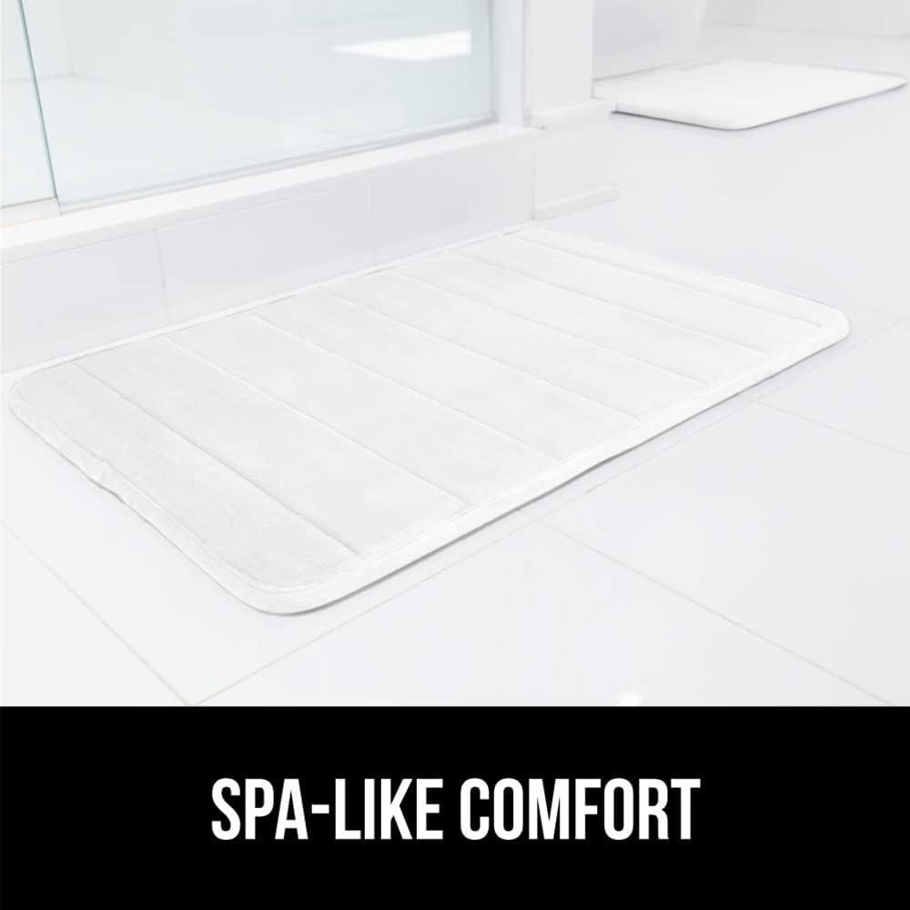 image:imageGORILLA GRIP Memory Foam Bath Mat Soft Absorbent US Designed Bathroom Rug Gripping Dots Machine Washable Bathmat Cushioned Floor Mats Shower Sink Rugs Room Dcor Accessories 24x17 Graphite GrayStriped White