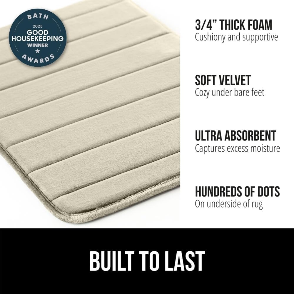 image:imageGORILLA GRIP Memory Foam Bath Mat Soft Absorbent US Designed Bathroom Rug Gripping Dots Machine Washable Bathmat Cushioned Floor Mats Shower Sink Rugs Room Dcor Accessories 24x17 Graphite GrayStriped Champagne