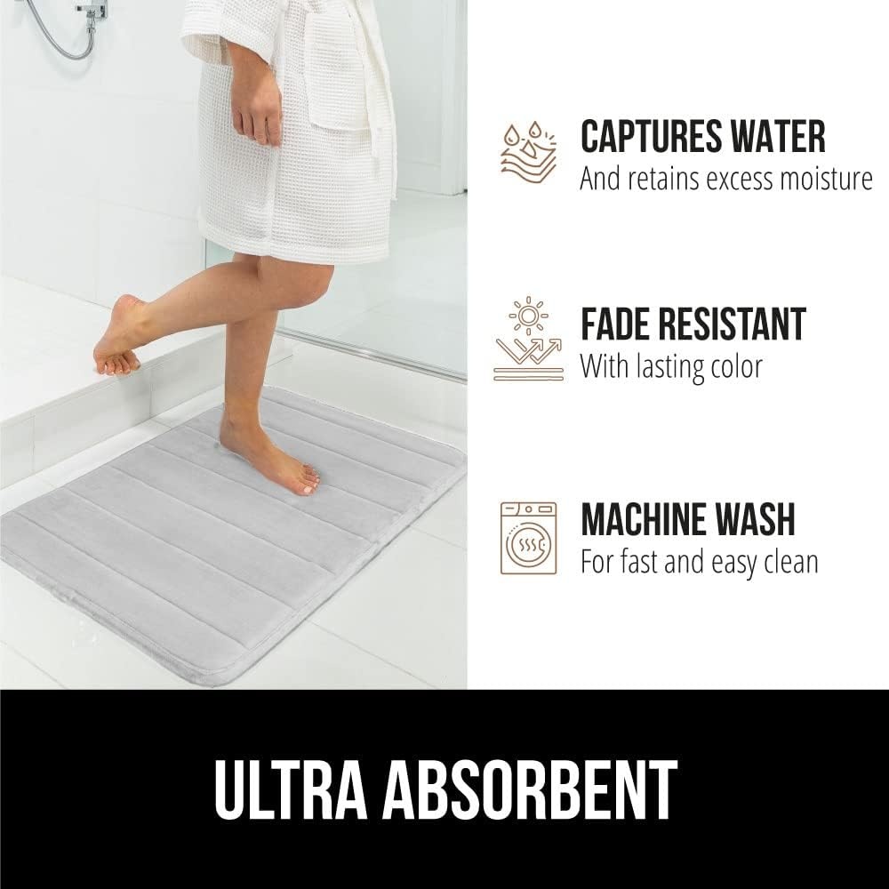image:imageGORILLA GRIP Memory Foam Bath Mat Soft Absorbent US Designed Bathroom Rug Gripping Dots Machine Washable Bathmat Cushioned Floor Mats Shower Sink Rugs Room Dcor Accessories 24x17 Graphite GrayStriped Light Gray