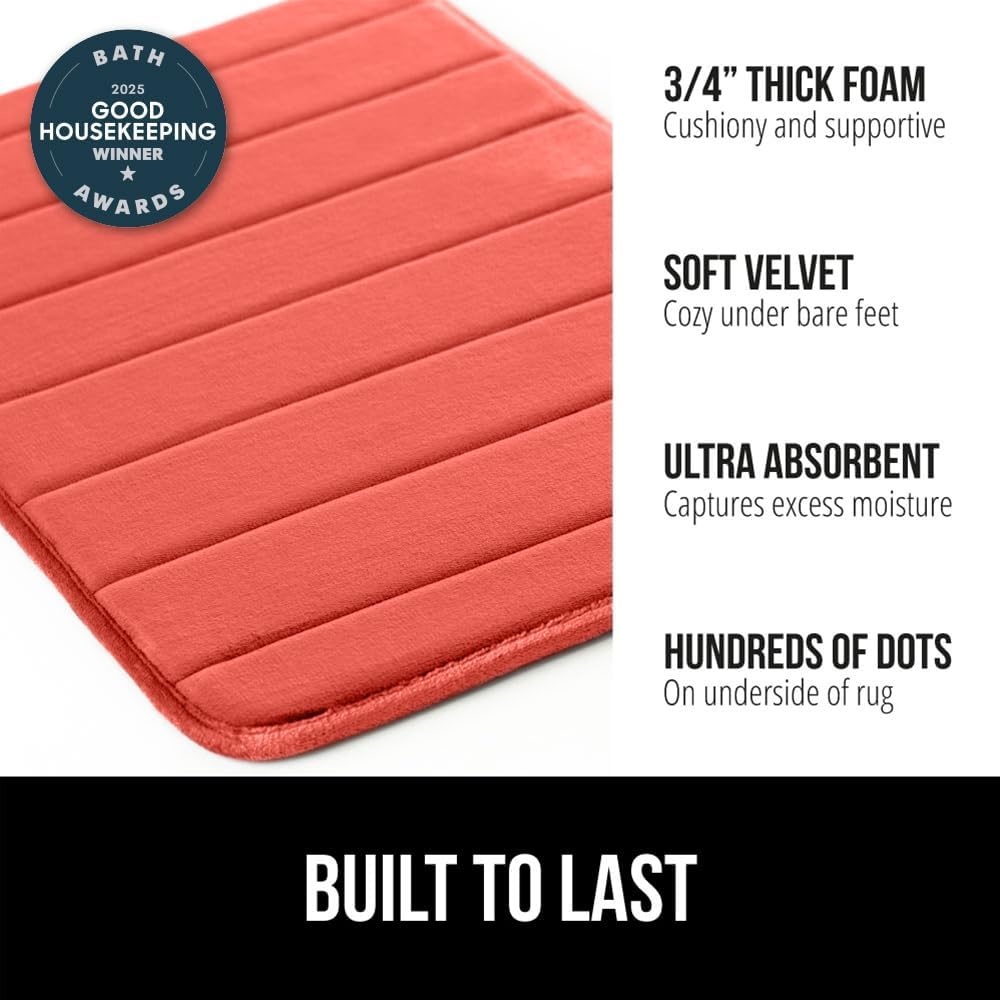 image:imageGORILLA GRIP Memory Foam Bath Mat Soft Absorbent US Designed Bathroom Rug Gripping Dots Machine Washable Bathmat Cushioned Floor Mats Shower Sink Rugs Room Dcor Accessories 24x17 Graphite GrayStriped Coral