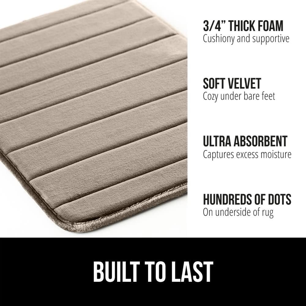 image:imageGORILLA GRIP Memory Foam Bath Mat Soft Absorbent US Designed Bathroom Rug Gripping Dots Machine Washable Bathmat Cushioned Floor Mats Shower Sink Rugs Room Dcor Accessories 24x17 Graphite GrayStriped Taupe
