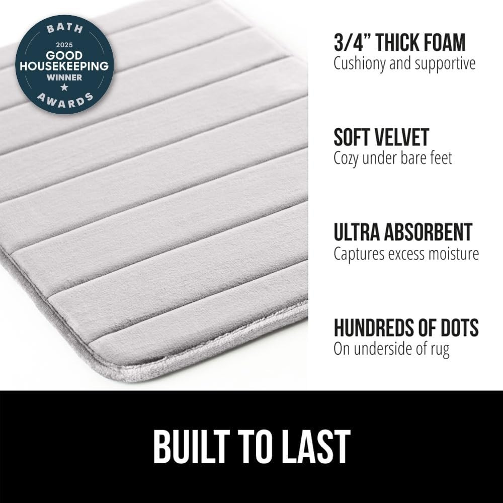 image:imageGORILLA GRIP Memory Foam Bath Mat Soft Absorbent US Designed Bathroom Rug Gripping Dots Machine Washable Bathmat Cushioned Floor Mats Shower Sink Rugs Room Dcor Accessories 24x17 Graphite GrayStriped Light Gray