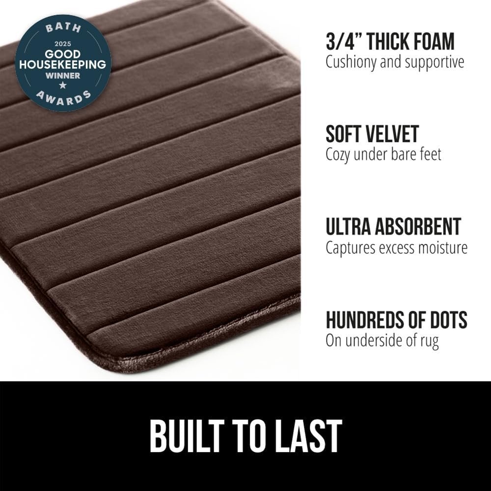 image:imageGORILLA GRIP Memory Foam Bath Mat Soft Absorbent US Designed Bathroom Rug Gripping Dots Machine Washable Bathmat Cushioned Floor Mats Shower Sink Rugs Room Dcor Accessories 24x17 Graphite GrayStriped Brown