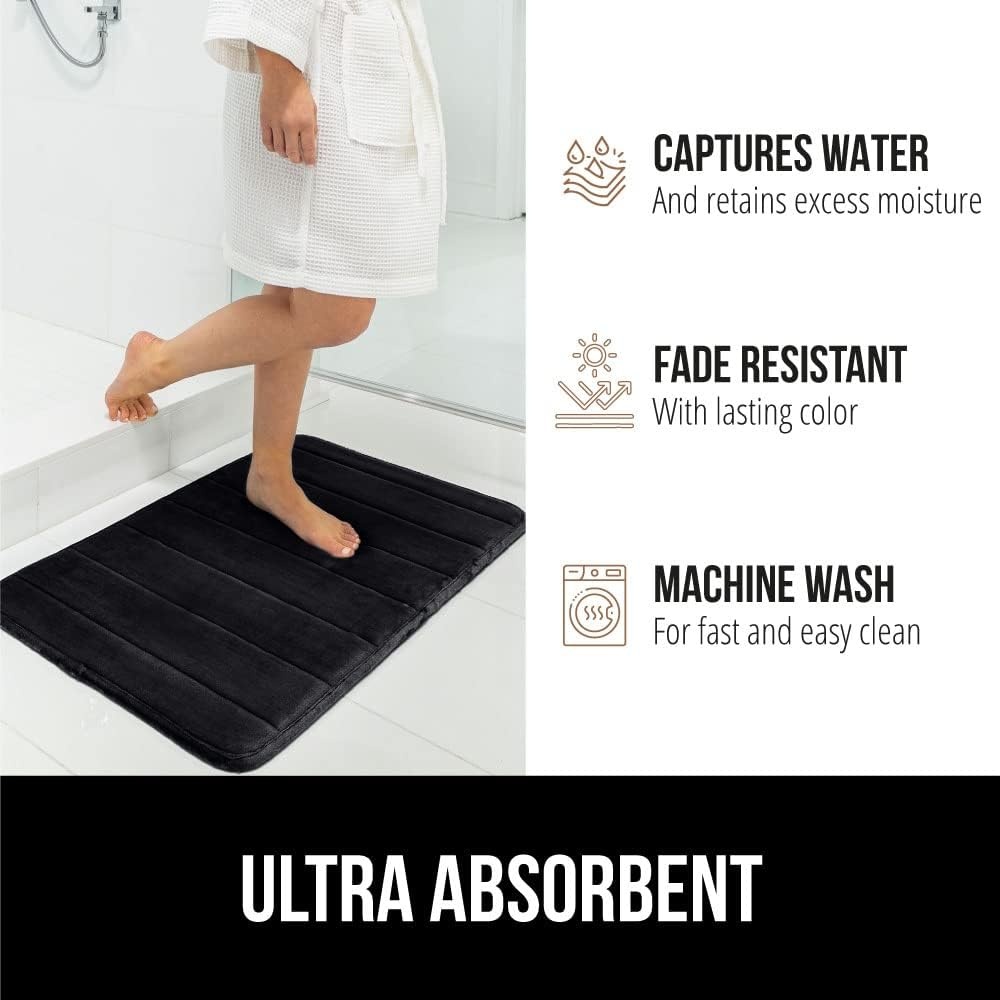 image:imageGORILLA GRIP Memory Foam Bath Mat Soft Absorbent US Designed Bathroom Rug Gripping Dots Machine Washable Bathmat Cushioned Floor Mats Shower Sink Rugs Room Dcor Accessories 24x17 Graphite GrayStriped Black