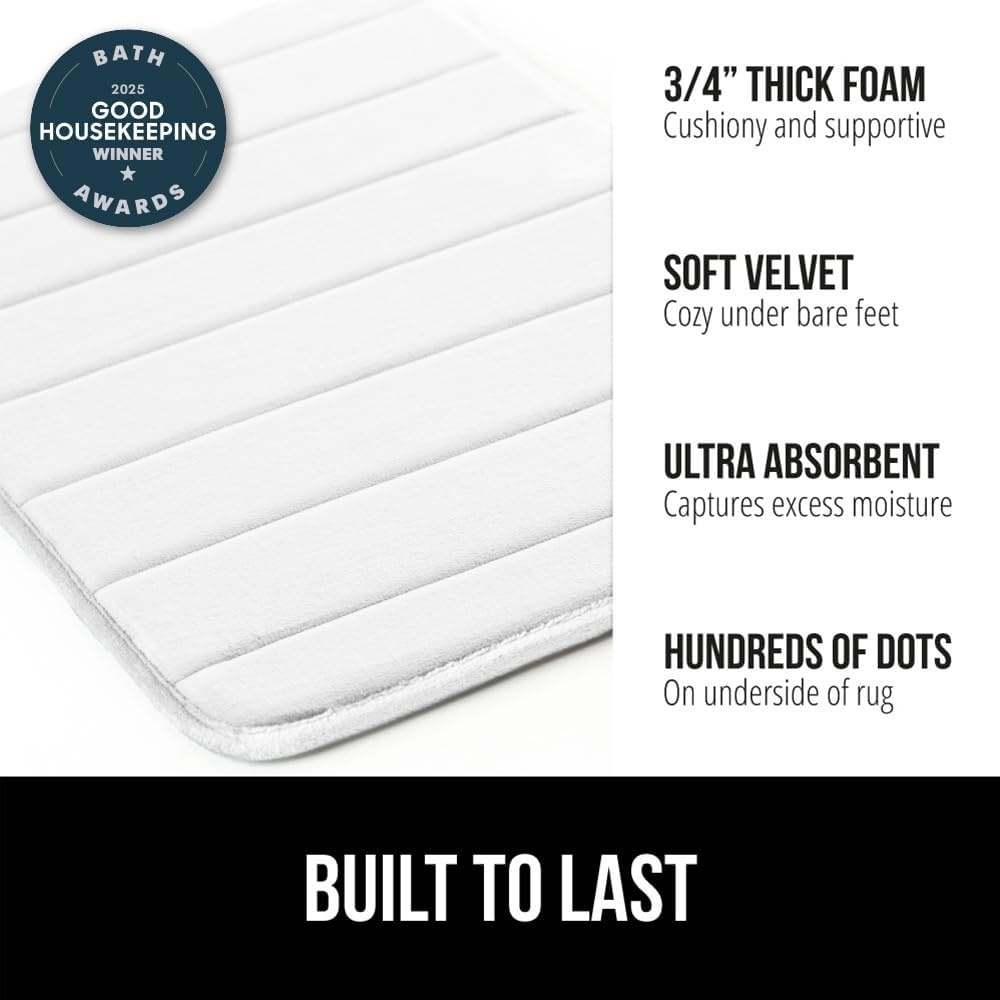 image:imageGORILLA GRIP Memory Foam Bath Mat Soft Absorbent US Designed Bathroom Rug Gripping Dots Machine Washable Bathmat Cushioned Floor Mats Shower Sink Rugs Room Dcor Accessories 24x17 Graphite GrayStriped White