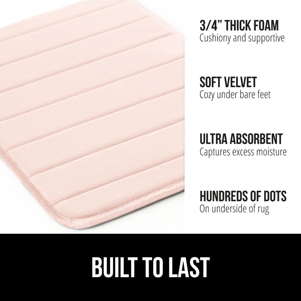 image:imageGORILLA GRIP Memory Foam Bath Mat Soft Absorbent US Designed Bathroom Rug Gripping Dots Machine Washable Bathmat Cushioned Floor Mats Shower Sink Rugs Room Dcor Accessories 24x17 Graphite GrayStriped Pink