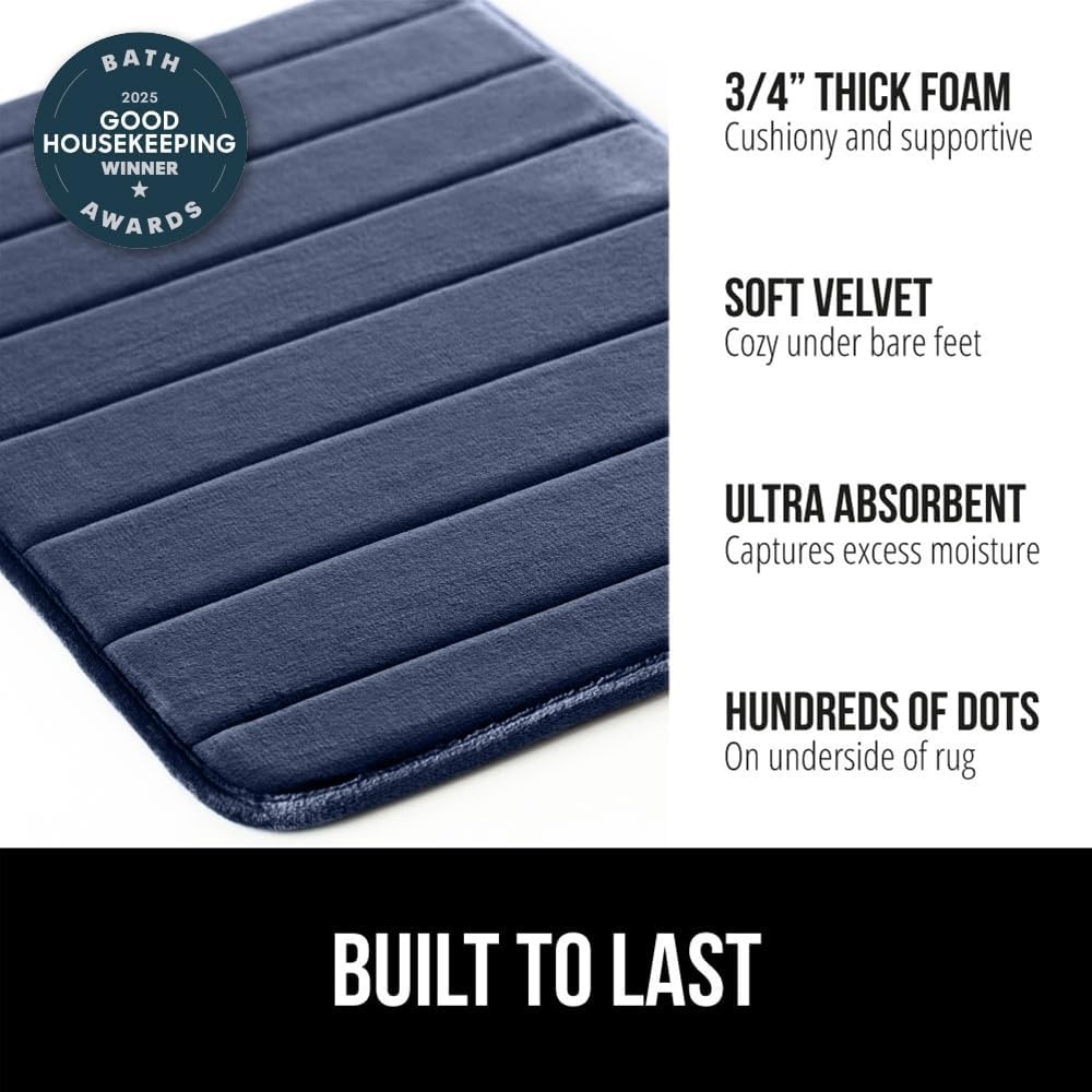 image:imageGORILLA GRIP Memory Foam Bath Mat Soft Absorbent US Designed Bathroom Rug Gripping Dots Machine Washable Bathmat Cushioned Floor Mats Shower Sink Rugs Room Dcor Accessories 24x17 Graphite GrayStriped Navy