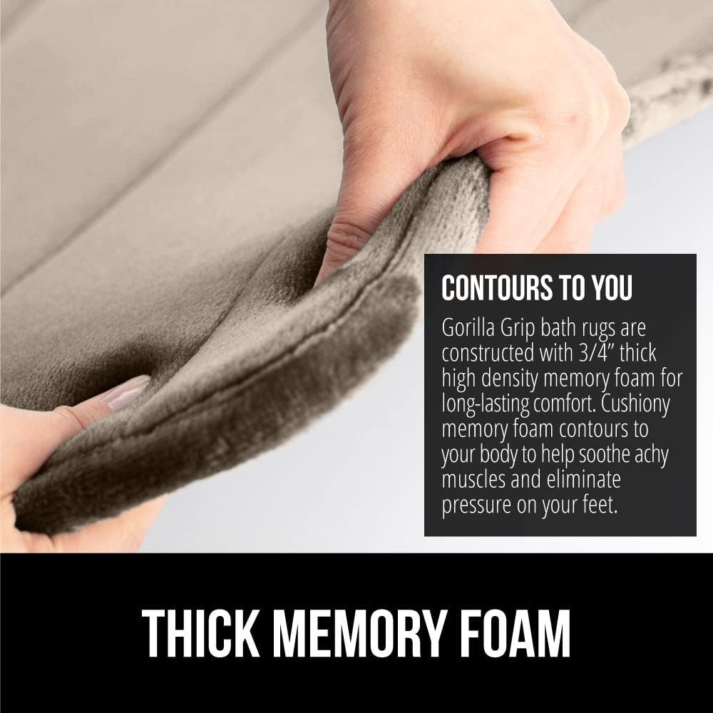 image:imageGORILLA GRIP Memory Foam Bath Mat Soft Absorbent US Designed Bathroom Rug Gripping Dots Machine Washable Bathmat Cushioned Floor Mats Shower Sink Rugs Room Dcor Accessories 24x17 Graphite GrayStriped Taupe