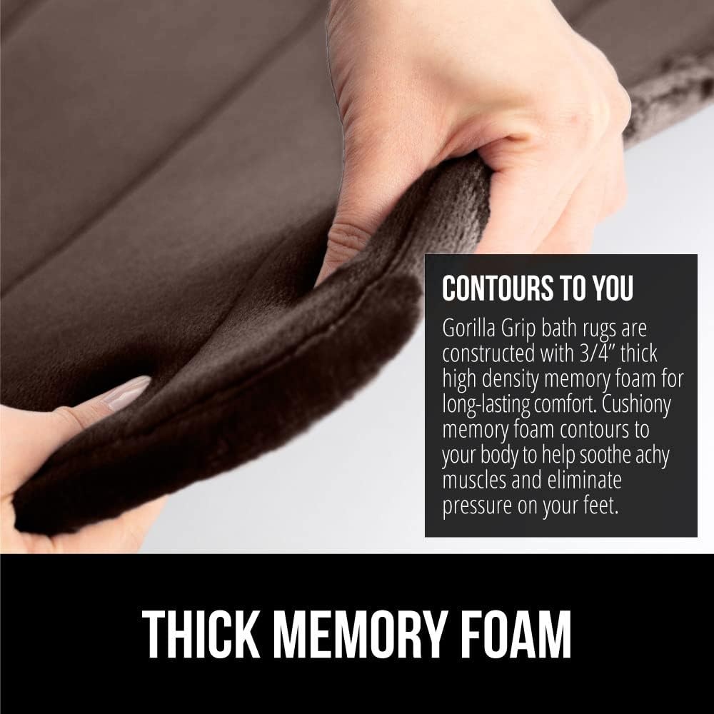 image:imageGORILLA GRIP Memory Foam Bath Mat Soft Absorbent US Designed Bathroom Rug Gripping Dots Machine Washable Bathmat Cushioned Floor Mats Shower Sink Rugs Room Dcor Accessories 24x17 Graphite GrayStriped Brown