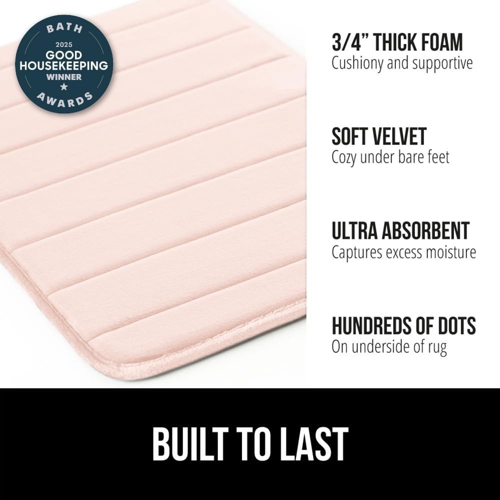 image:imageGORILLA GRIP Memory Foam Bath Mat Soft Absorbent US Designed Bathroom Rug Gripping Dots Machine Washable Bathmat Cushioned Floor Mats Shower Sink Rugs Room Dcor Accessories 24x17 Graphite GrayStriped Pink