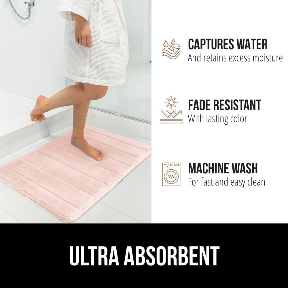 image:imageGORILLA GRIP Memory Foam Bath Mat Soft Absorbent US Designed Bathroom Rug Gripping Dots Machine Washable Bathmat Cushioned Floor Mats Shower Sink Rugs Room Dcor Accessories 24x17 Graphite GrayStriped Pink