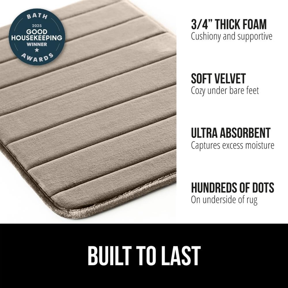 image:imageGORILLA GRIP Memory Foam Bath Mat Soft Absorbent US Designed Bathroom Rug Gripping Dots Machine Washable Bathmat Cushioned Floor Mats Shower Sink Rugs Room Dcor Accessories 24x17 Graphite GrayStriped Taupe