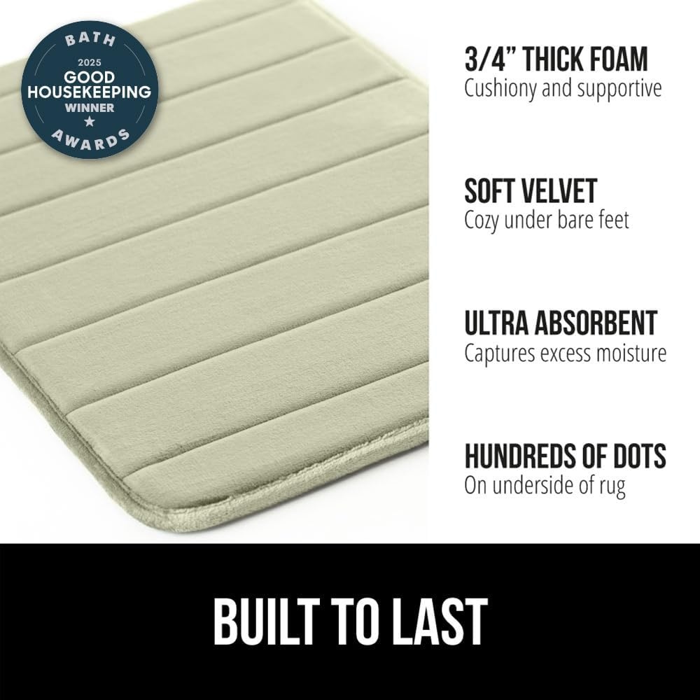 image:imageGORILLA GRIP Memory Foam Bath Mat Soft Absorbent US Designed Bathroom Rug Gripping Dots Machine Washable Bathmat Cushioned Floor Mats Shower Sink Rugs Room Dcor Accessories 24x17 Graphite GrayStriped Sage