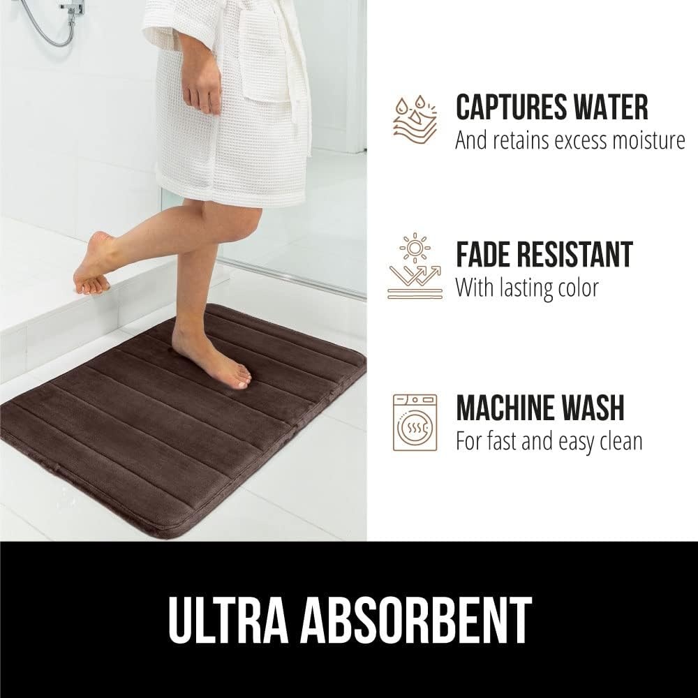 image:imageGORILLA GRIP Memory Foam Bath Mat Soft Absorbent US Designed Bathroom Rug Gripping Dots Machine Washable Bathmat Cushioned Floor Mats Shower Sink Rugs Room Dcor Accessories 24x17 Graphite GrayStriped Brown
