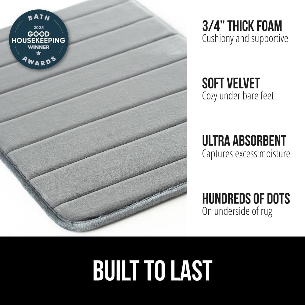 image:imageGORILLA GRIP Memory Foam Bath Mat Soft Absorbent US Designed Bathroom Rug Gripping Dots Machine Washable Bathmat Cushioned Floor Mats Shower Sink Rugs Room Dcor Accessories 24x17 Graphite GrayStriped Graphite Gray